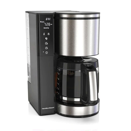 Hamilton Beach 14 Cup Programmable Coffee Maker with Easy Measure Light Up Reusable Filter, Removable 70 Oz. Water Reservoir, Black and Stainless Steel