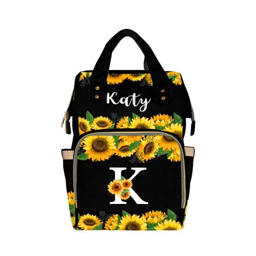 InterestPrint Personalized Backpack with Name, Custom Diaper Bag Warm Sunflower with Initial Fashion Multi-Function Nursing Bags Shoulder Bag Casual Daypack Bag for Mom Shopping Present