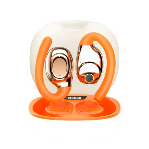 FOSENHL wireless Ear buds with silicon Ear loops,30hrs playtime,bluetooth 5.3 OWS over ear sport bone conduction headphones with hooks,3D HiFi Stereo,siri support,specifical Tuning for US music.Orange