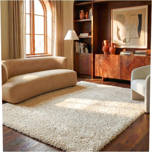SAFAVIEH Milan Shag Collection Area Rug - 8' x 10', Ivory, Solid Design, Non-Shedding & Easy to Clean, Plush Thick Pile, Ideal for Living Room, Bedroom (SG180-1212)