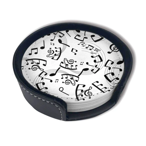 AIMASTZ Musical Notes Drinks Coasters With Holder, Suitable For Kinds Of Cups, Set Of 6