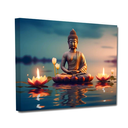CXHOSTENT Buddha Canvas Wall Art Buddha Statue Painting Lotus Flowers Pictures Prints Zen Spa Artwork for Buddhism Prayer Wall Decor (Buddha-3, 12.00