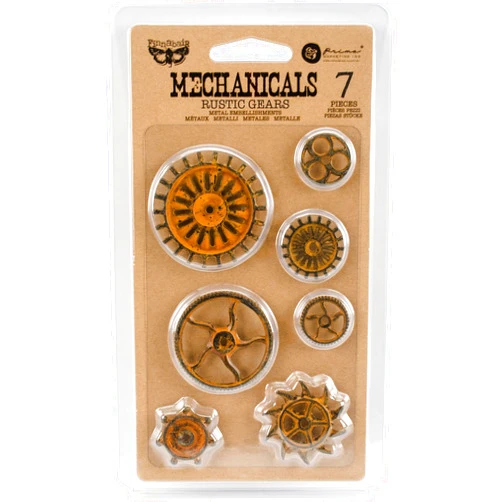 PRIMA MARKETING INC Prima Marketing 963439 Rustic Gears Finnabair Mechanicals Metal Embellishments (7/Pack), Multicolor