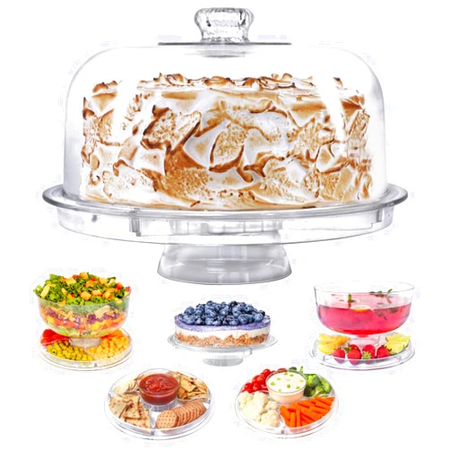 Lillian Tablesettings Cake Stand with Dome Cover, 6-in-1 Multi-Purpose Use, Cake Stand with Lid, Serving Platter, Punch Bowl, Desert Platter and More, BPA Free
