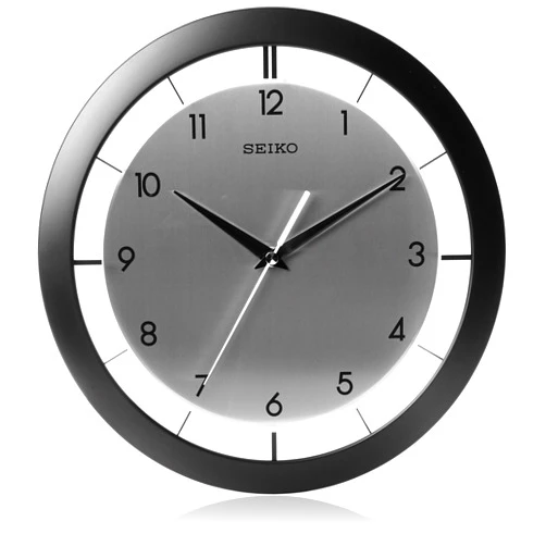 SEIKO 11 Inch St James Brushed Metal Wall Clock, Black