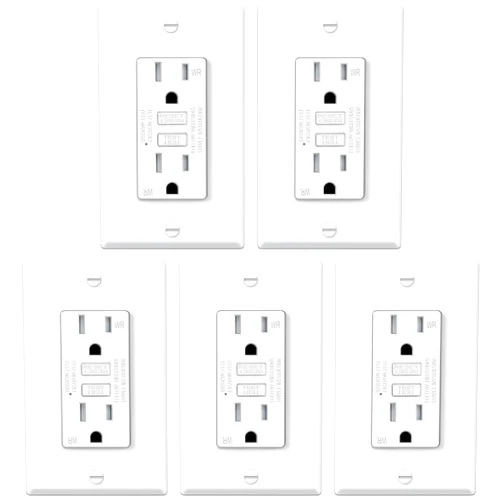 ELECTECK 5 Pack GFCI Outlet 15 Amp, Outdoor Weather Resistant (WR), Ultra Slim GFI Receptacles with LED Indicator, Ground Fault Circuit Interrupter, Wallplate Included, ETL Listed, White