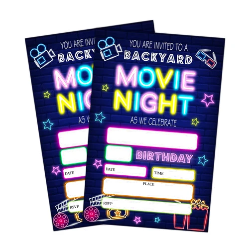 LWBEO 20 Birthday Invitation Cards With Envelopes， Happy Birthday Celebration Invitation for Boys or Girls, Backyard Movie Night Birthday Party Supplies -A13