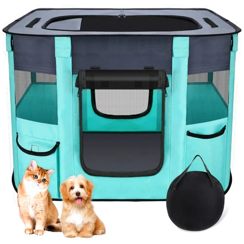 Cuden Portable Pet Playpen-Foldable Dog Cat Playpen Indoor, Exercise Pens for Puppy, Collapsible Dog Crate, Cat Tent for Outdoor Travel Camping Use with Free Carrying Case (B-Medium (31.5 * 23.6 * 21.7))