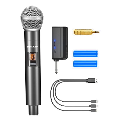 Aokeo Wireless Microphone Only for Mic Input, UHF Metal Dynamic Handheld Multipurpose Mic with Rechargeable Receiver (Work 4hs), 160ft Range, for Karaoke Machine, Amplifier Speaker, Mixer, Church