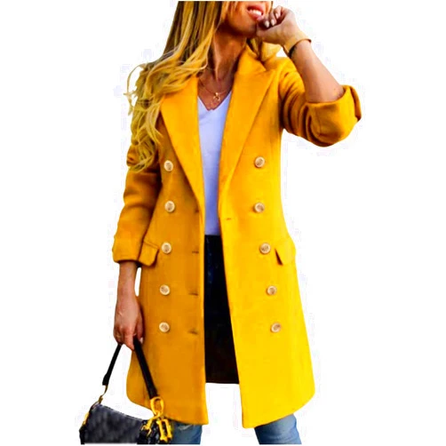 IDEALSANXUN Womens Fall Winter Wool Coats Double Breasted Midi Peacoat Trench Coats