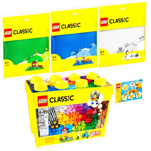 BRICKCOMPLETE Lego Classic Set: 10698 Large Building Blocks Box, 11023 Green Building Plate, 11025 Blue Building Plate, 11026 White Building Plate & 30403 Free Building: Animals You Decide