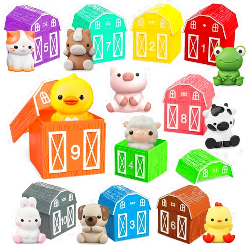 Letapapa Learning Toy for Toddlers 1 2 3 Year Old, 10 Farm Animal Toys & 10 Barns, Counting, Matching & Sorting Montessori Educational Sensory Toys, Christmas Birthday Easter Gift for Baby Boy Girl 1-3