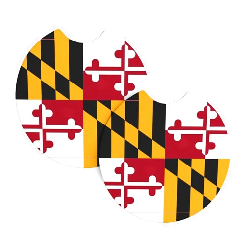 APOKHOJ Flag of Maryland 2 packs of car coasters - waterproof neoprene for all standard cup holders to protect your car Car decoration Car drink coasters, Black