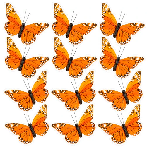 Cartanfill-Monarch Butterfly Decorations, 12PCS Feather Butterfly Decorations Set with Clip for Wedding Party Home Decor