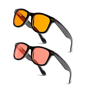 BRADDELL OPTICS Anti-Glare FL-41 Rose & FL-500 Amber Orange Tinted Wayfarer Glasses for Fluorescent LED Migraine Light Sensitivity, Eyestrain and Computer Screen Glare (Dual Pack)