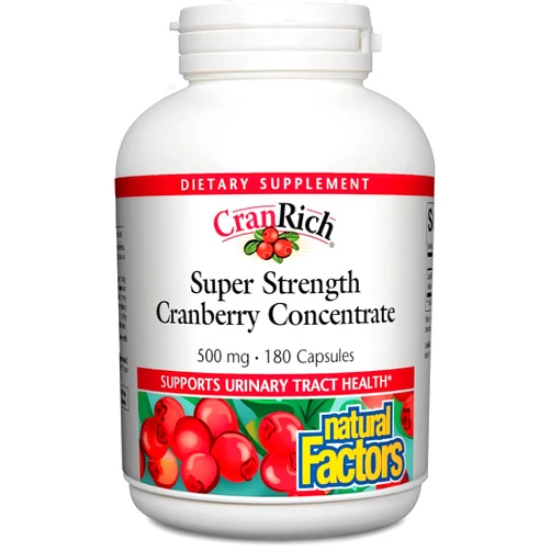 Natural Factors, CranRich, Super Strength 36:1 Cranberry Concentrate, 500 mg, Sugar-Free Whole Fruit Cranberry Pills for Urinary Tract Health, 180 Count (Pack of 1)