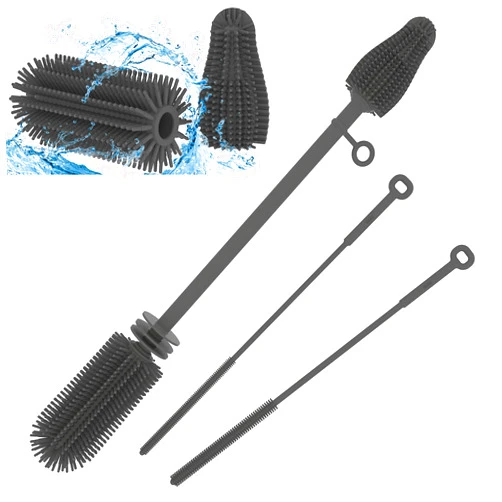 WQSS AOEIU Silicone Baby Bottle Brush and Straw Cleaner Brush Set,Silicone Fully Encased Dish Brush,Versatile Deep Cleaning Long Water Bottle Brushes,Heat Resistant Sturdy Kitchen Brush,Hangable Cup Brush