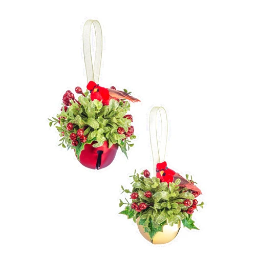 Midwest Products Midwest Festive Red Green Cardinal Sleigh Bells 4 inch Acrylic Decorative Ornament, Set of 2