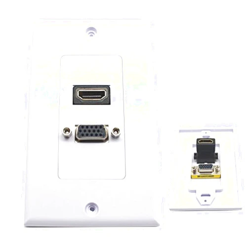 Poyiccot VGA Wall Plates, 1 Port HDMI Female + 1 Port VGA 15P Female AV Wall Outlet Video Socket Face Connector Plate White ABS (1HDMI+1VGA)