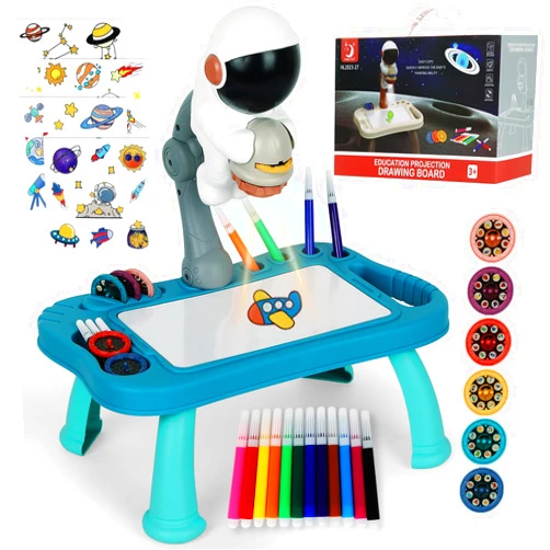 GKLBDAV Drawing Projector Table for Kids, Astronaut Sketch Projector Trace and Draw Projector Toy, Astronaut Toys for Kids Art Projector for Tracing Christmas Gifts for Kids Boys Girls (Blue)