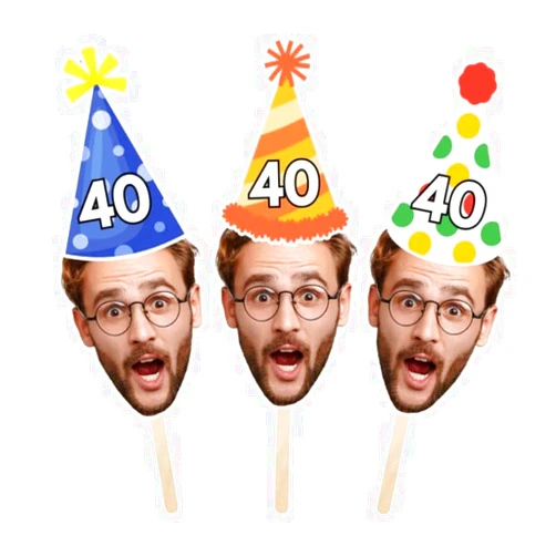 Posh Soiree Custom Face Centerpiece Sticks, Photo Birthday Centerpieces, Personalized Birthday Decoration, Gift for Him or Her, Milestone Decorations (Hat Design 1, Age-18)