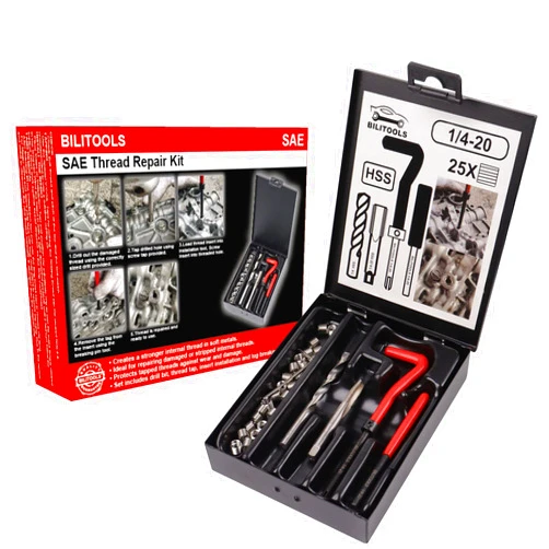 BILITOOLS 1/4-20 inch Thread Repair Kit, HSS Drill Helicoil Repair Kit SAE