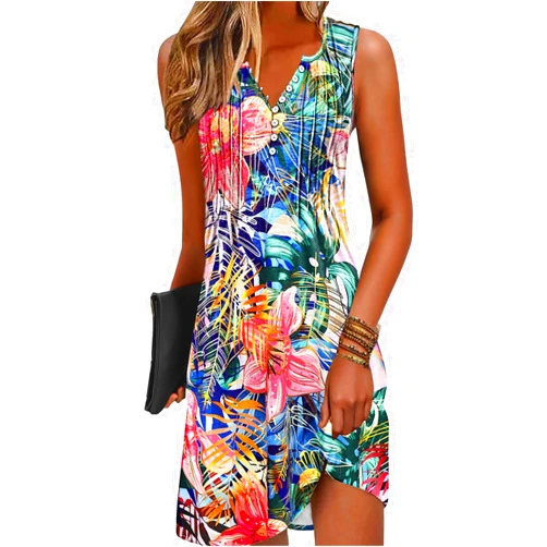 ETCYY Sundresses for Women 2026 Vacation Swim Cover up Beach Dresses Button Down Sleeveless Boho Floral V-Neck Summer Dress