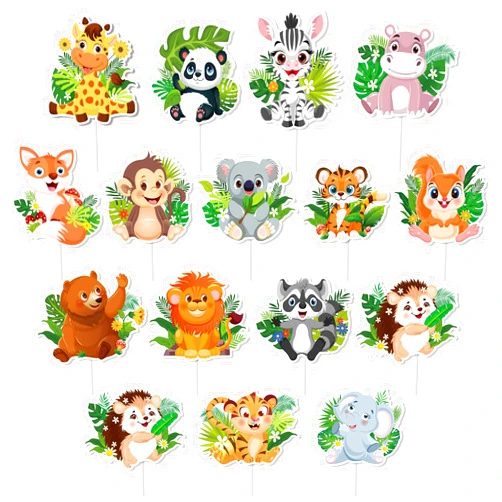 Konsait 30 PCS Safari Cupcake Toppers Jungle Safari Cake Decorations Woodland Cupcake Toppers Baby Shower Jungle Animal Cake Toppers Forest Party Animal Cake Topper Jungle Theme Birthday Decorations