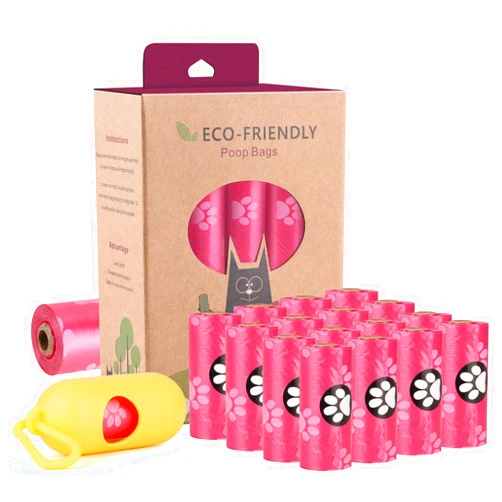 WDFAACK Biodegradable Dog Poo Bags with Holder-240 Large Poop Bags, Corn Starch Blended Compostable Bag, Extra Thick Strong Leak Proof Waste Bag for Dogs (Pink)