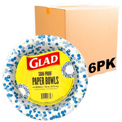 Glad Everyday Disposable Paper Bowls with Berry Nice Design - Soak-Proof, Cut-Proof, Microwaveable Paper Bowls, Spring Themed Disposable Bowls for Everyday Use | 16 Ounces, 44 Count - 6 Pack