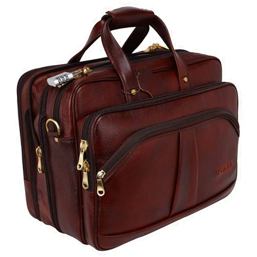 HYATT Leather Accessories 16 Inch 24 litres Capacity Leather Laptop Office Briefcase for Men Upto16 inch Laptop Compartment Dimension-L-16 X H-12 X W-6 Inch Weight-1.4 KG (Brown)