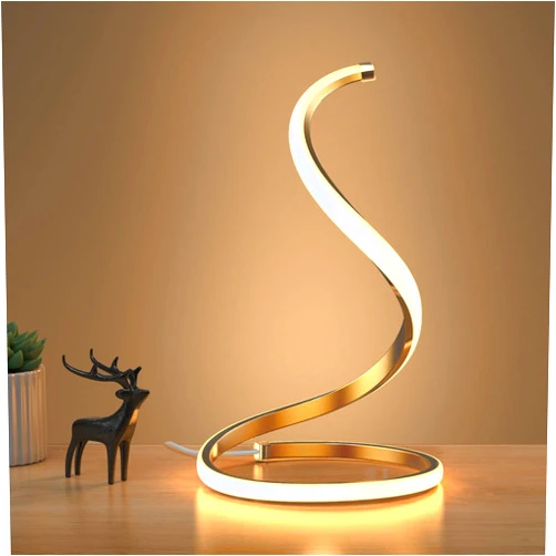 NUÜR Spiral LED Table Lamp, Modern 3 Colors Dimmable Desk Lamp with Minimalist Lighting Design & Touch Controller, Creative Stylish Smart Lamp for Bedroom, Office, Home (Gold)