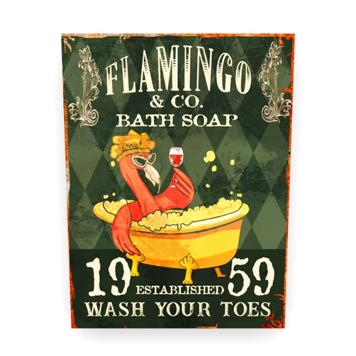 AMERICAN LUXURY GIFTS Flamingo & Co. bath Soap - Funny Vintage Wall Art Print, Wash Your Toes Bathroom Sign Wall Decor For Home Decor, Office Decor, Hotel Room Decor, Pool Decor, Spa Room Decor, Unframed Wall Print- 11x14