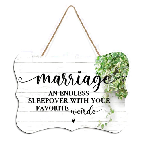 Mighun Rustic Hanging Wood Sign Marriage An Endless Sleepover with Your Favorite Weirdo Wooden Plaque Sign Home Wall Art Decor for Living Room Bedroom Farmhouse Office 8