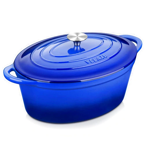 Velaze 7.5 QT Enameled Oval Dutch Oven Pot with Lid, Cast Iron Dutch Oven with Dual Handles for Bread Baking, Cooking, Frying, Non-stick Enamel Coated Cookware（Blue)