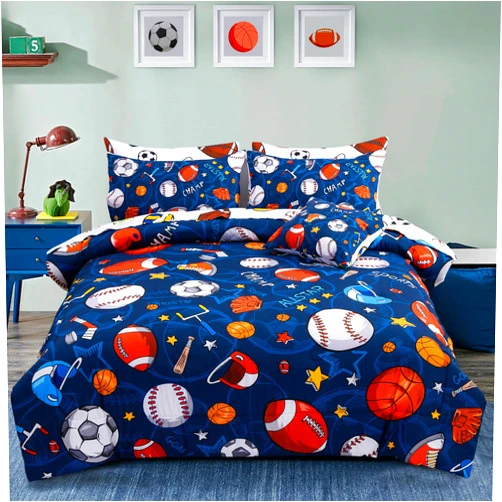 A Nice Night 6Pcs Bed in A Bag Twin Sports Microfiber Modern Comforter Set,Navy Rugby Ball Printed Bedding Collections,for Boys Kids Teen