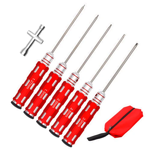 Nvwadayu RC Hex Screwdriver Set 1.27mm 1.5mm 2.0mm 2.5mm 3.0mm, Phillips Shape Hexagonal Screwdriver Socket 4mm 5mm 5.5mm 7mm, RC Driver Allen Wrench Screwdriver RC Tools for RC Car Drone Helicopter(Red)