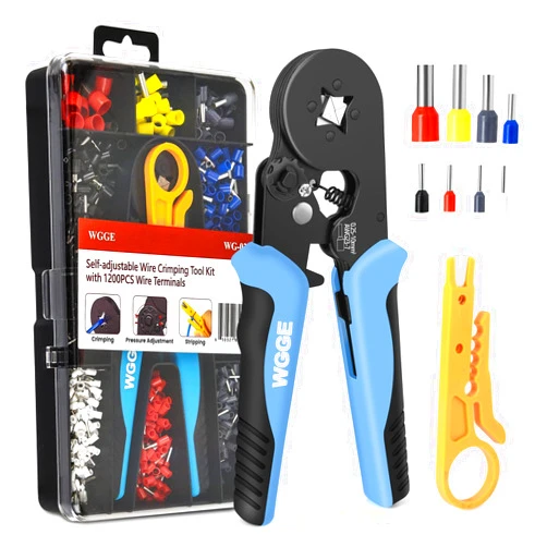 WGGE Ferrule Crimping Tool Kit, AWG 23-7 Self-adjustable Ratchet Wire Ferrule Crimper Plier Set with 1200pcs Wire Terminals Crimping Connectors Wire Ends Ferrules