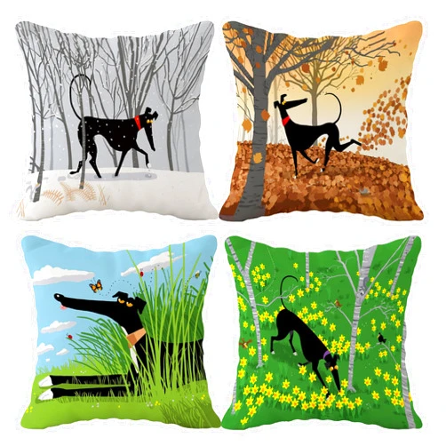 SiuSue (RB) Funny Greyhound The Four Seasons Throw Pillow Case, 18 x 18 Inch Set of 4, Dog Lover Gifts, Greyhound Lover Gifts, Greyhound Mom Gifts, Greyhound Owners Gifts, Pillows Cover for Sofa Couch Bed