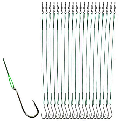LkyRui 20pcs Bait Holder Octopus Fishing Hooks Rigs Saltwater Steel Leader Wire with 2 Barbs Hooks for Catfish Bass Catfish Rig with Offset Fishing Hooks Size: 1/0 10.9