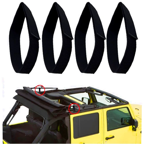 ROMASO Soft Top Straps,Back Window Straps for Jeep Wrangler JK,Soft Top Tie Down Straps for Jeep,Heavy Duty Rear Window Straps,Black,(Pack of 4)