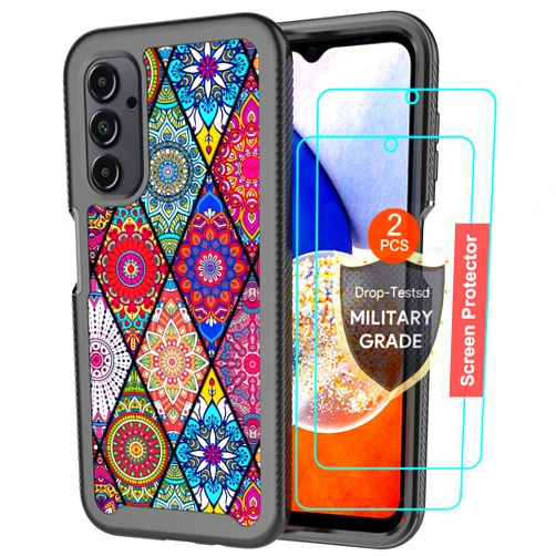 LEXNEC Case for Samsung Galaxy A14 5G Design Case with [2 Pack] Tempered Glass Screen Protector,Armor Protective Women Men Flower Bumper Phone Cover for Galaxy A14 5G (6.8