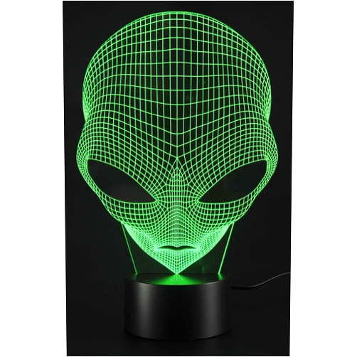 PowerTRC 3D LED Night Light Optical Illusion Alien Head | 7 Colors USB Powered Birthday & Party Gift