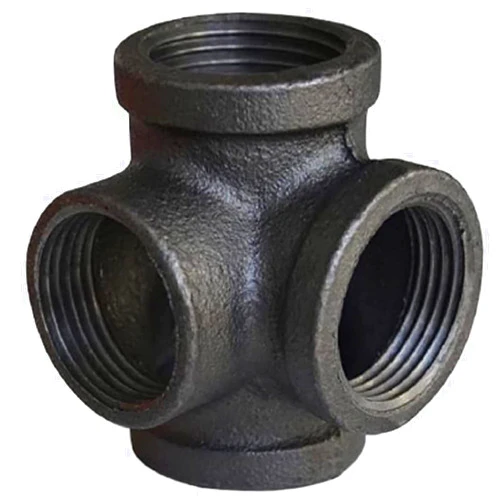 Baby Flower 4 Way Stereo Cross Malleable Iron Pipe Fitting Cast Iron Connector Threaded Pipe Retro Style DIY Table, Chair, Shelf Casting Galvanized Black Trim (3/4 in)