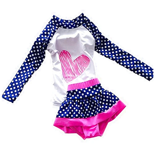 Jojobaby Baby Girls Kids Toddler 2 Pcs Long Sleeve Polka Dots Swimsuit Rash Guard Bathing Suit UPF 50+