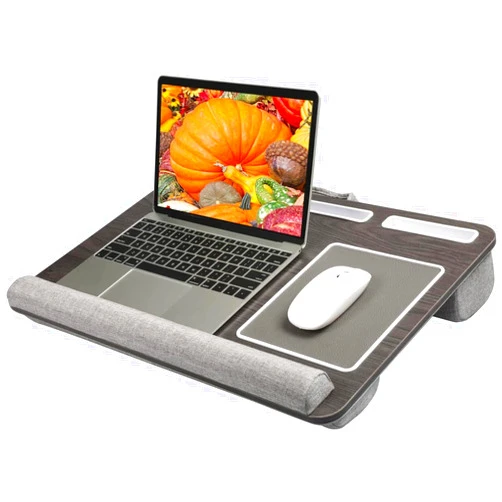 HUANUO Lap Desk - Fits up to 17 inches Laptop Desk, Built in Wrist Pad for Notebook, MacBook, Tablet, Lap Laptop Desk with Tablet, Pen & Phone Holder (Black Woodgrain)