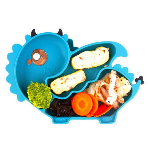 Linowos Silicone Suction Plate for Toddlers - Self Feeding Training Divided Plate Dish and Bowl for Baby and Toddler, Fits for Most Highchairs Trays (Dark Blue)