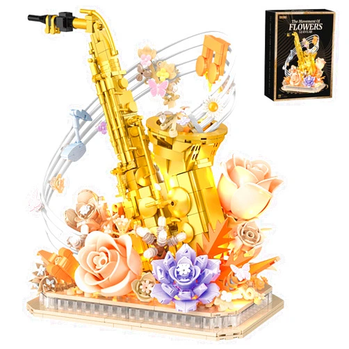 WEUYUIAF Mini Building Blocks Sets Flower Saxophone - 1000+PCS Musical Instrument Micro Building Bricks Kit Toy - Creative Ideals, Collectible Architecture Decoration, Gift for Adults(Saxophone Flower)