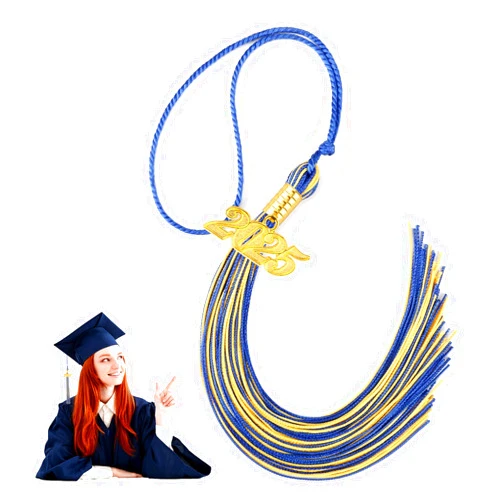 CDIXlmuz 2025 Graduation Tassel, Blue and Gold Tassel for Graduation Cap with 2025 Gold Charm
