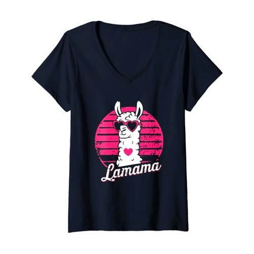 LAMAMA GRAPHIC DESIGN Womens Lamama Mama Lama Alpaca Fresh Mum Pregnancy V-Neck T-Shirt